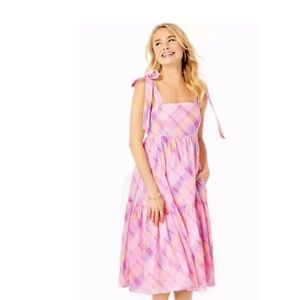Lilly Pulitzer Pink and Purple Plaid Midi Dress